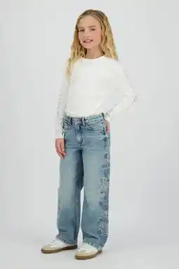 Wehkamp Vingino gebloemde wide leg jeans wide leg jeans medium blue denim aanbieding