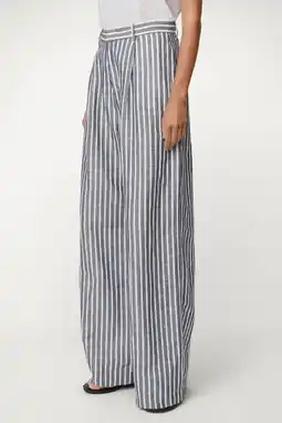 Wehkamp Lois wide leg highwaist gestreepte broek met linnen antraciet aanbieding