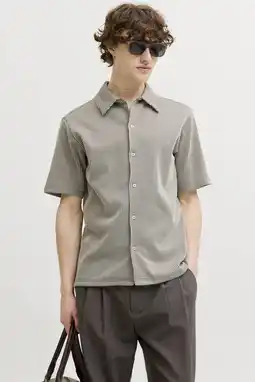 Wehkamp JACK & JONES PREMIUM regular gestreept casual overhemd met ingebreid patroon taupe aanbieding