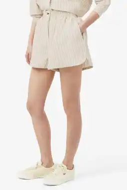 Wehkamp Lacoste baggy highwaist gestreepte casual short met linnen beige aanbieding