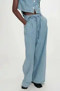Wehkamp Grace & Mila highwaist gestreepte wide leg jeans medium blue denim aanbieding