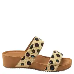 Wehkamp Lazamani Ellie leren slippers met sleehak en kraaltjes beige aanbieding