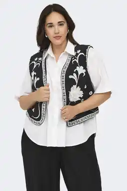 Wehkamp ONLY CARMAKOMA gebloemd gilet Plus Size met borduursels - zwart aanbieding