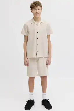 Wehkamp JACK & JONES JUNIOR korte broek + overhemd met textuur beige aanbieding