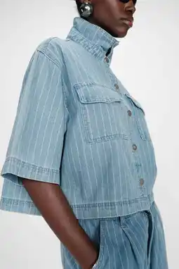 Wehkamp Grace & Mila gestreepte blouse medium blue denim aanbieding