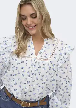 Wehkamp ONLY CARMAKOMA gebloemde blousetop wit broderie aanbieding