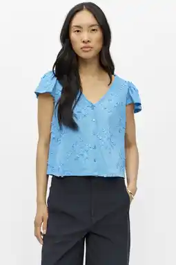 Wehkamp OBJECT regular fit blousetop met borduursels - blauw aanbieding