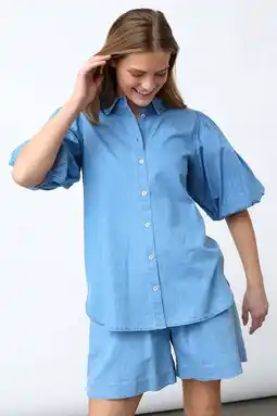 Wehkamp SisterS Point katoenen blouse - lichtblauw denim aanbieding