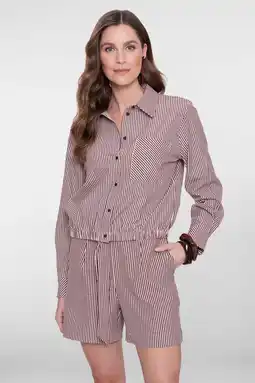Wehkamp Geisha gestreepte blouse met krijtstreep donkerrood aanbieding