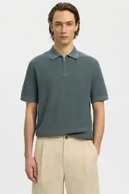 Wehkamp Selected regular polo gebreid donkergroen aanbieding