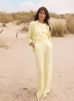 Wehkamp Yest wide leg regularwaist broek met linnen lichtgeel aanbieding