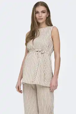 Wehkamp ONLY MATERNITY zwangerschaps gestreepte mouwloze top ecru aanbieding