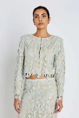 Wehkamp Bruuns Bazaar gebloemde cropped blazer lichtblauw aanbieding