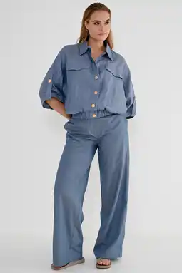 Wehkamp Maicazz & Zizo katoenen high wide leg broek - blauw aanbieding