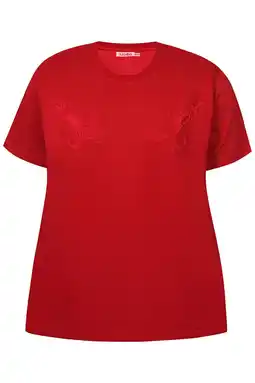 Wehkamp Anyday rechtvallend T-shirt met borduursels Plus Size - rood aanbieding