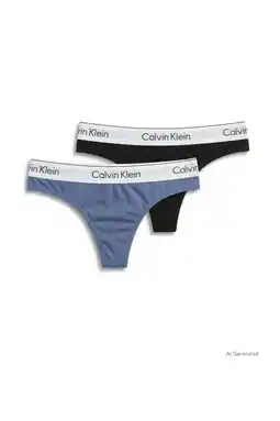 Wehkamp Calvin Klein string (set van 2) zwart/lichtblauw aanbieding