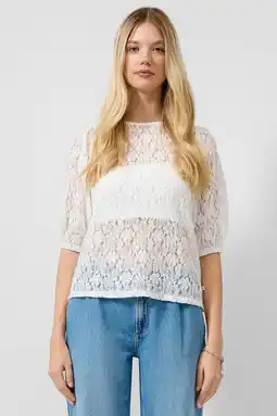 Wehkamp QS kanten top met semi-transparant - wit aanbieding