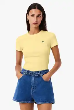 Wehkamp Lacoste T-shirt geel rib gebreid aanbieding