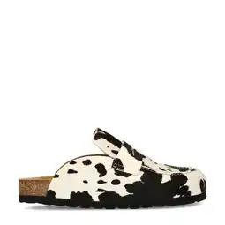 Wehkamp Sacha leren clogs met ponyhair en koeienprint zwart/ecru aanbieding