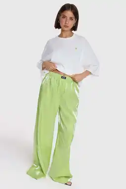 Wehkamp Alix the Label satijnen wide leg regularwaist pantalon limegroen aanbieding