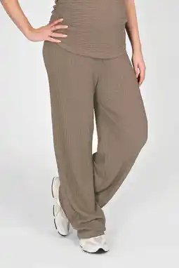 Wehkamp LOVE2WAIT straight highwaist zwangerschaps casual broek met textuur taupe aanbieding