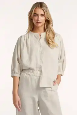 Wehkamp Circle of Trust gestreepte blouse met linnen beige aanbieding