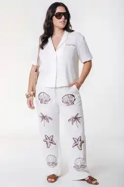 Wehkamp Colourful Rebel Curve loose fit broek Plus Size met print - wit aanbieding