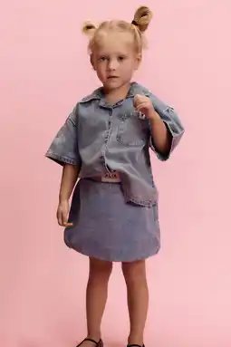 Wehkamp Alix Mini denim blouse met backprint light blue denim aanbieding