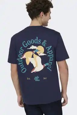 Wehkamp ONLY & SONS regular T-shirt met backprint donkerblauw aanbieding