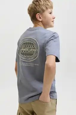 Wehkamp JACK & JONES JUNIOR T-shirt met backprint grijsblauw aanbieding