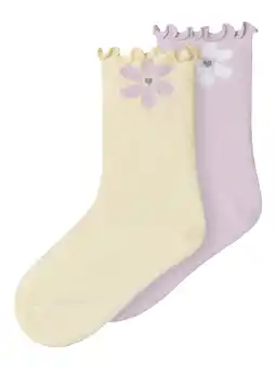 Wehkamp NAME IT MINI sokken met bloemprint - lichtroze/lichtgeel (set van 2) aanbieding