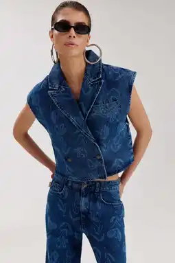 Wehkamp HARPER & YVE gebloemde gilet medium blue denim aanbieding