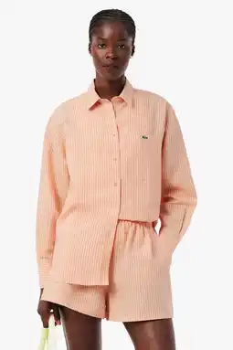 Wehkamp Lacoste gestreepte blouse met linnen oranje aanbieding