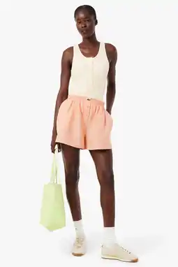 Wehkamp Lacoste baggy highwaist gestreepte casual short met linnen oranje aanbieding