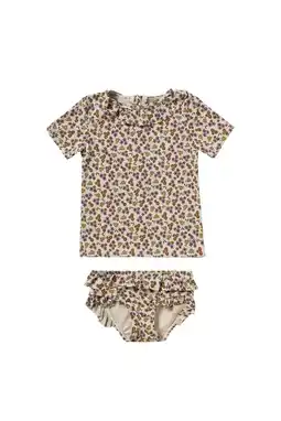 Wehkamp Salted Stories zwemshirt + bikinibroekje ecru/paars/bruin aanbieding
