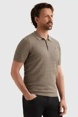 Wehkamp Vanguard regular polo gebreid bruin aanbieding