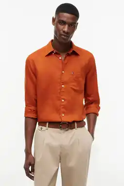 Wehkamp Tommy Hilfiger regular casual overhemd met linnen oranje aanbieding