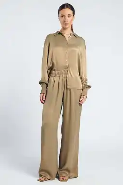 Wehkamp Spooq the label wide leg highwaist casual broek olijfgroen aanbieding