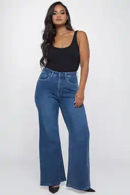 Wehkamp Fox Factor BELL City Blue highwaist wide leg jeans medium blue denim aanbieding