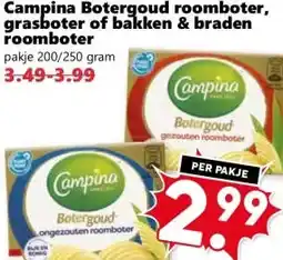 Coop Campina botergoud roomboter, grasboter of bakken & braden roomboter aanbieding
