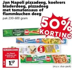 Coop Jan Napoli pizzadeeg, koelvers bladerdeeg, pizzadeeg met tomatensaus of flammkuchen deeg aanbieding