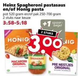 Coop Heinz spagheroni pastasaus en/of honig pasta aanbieding