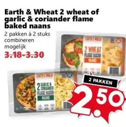 Coop Earth & wheat 2 wheat of garlic & coriander flame baked naans aanbieding
