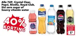 Coop Alle 7up, crystal clear, pepsi, rivella, royal club, sisi zero sugar of sourcy vitamin water aanbieding