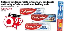 Coop Colgate tandenborstels extra clean, tandpasta anticavity of white teeth met baking soda aanbieding
