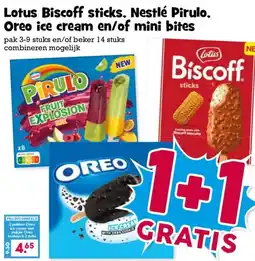 Boon`s Markt Lotus Biscoff sticks, Nestlé Pirulo, Oreo ice cream en/of mini bites aanbieding