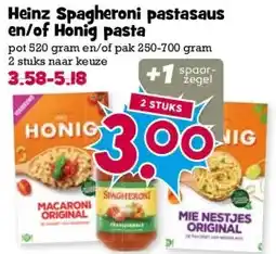 Boon`s Markt Heinz Spagheroni pastasaus en/of Honig pasta aanbieding