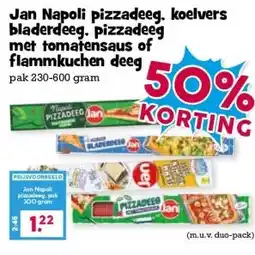 Boon`s Markt Jan Napoli pizzadeeg. koelvers bladerdeeg. pizzadeeg met tomatensaus of flammkuchen deeg aanbieding