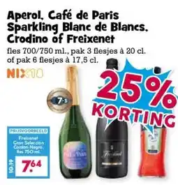 Boon`s Markt Aperol, Café de Paris Sparkling Blanc de Blancs, Crodino of Freixenet aanbieding