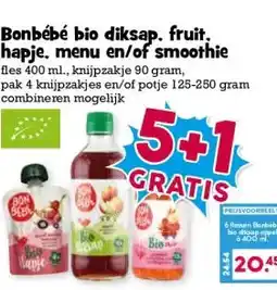 Boon`s Markt Bonbébé bio diksap. fruit, hapje, menu en/of smoothie aanbieding
